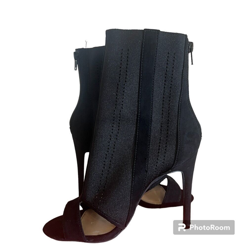 Charlotte Russe Faux Suede High Heel Open Toe Booties Size 7 Black - Picture 2 of 5